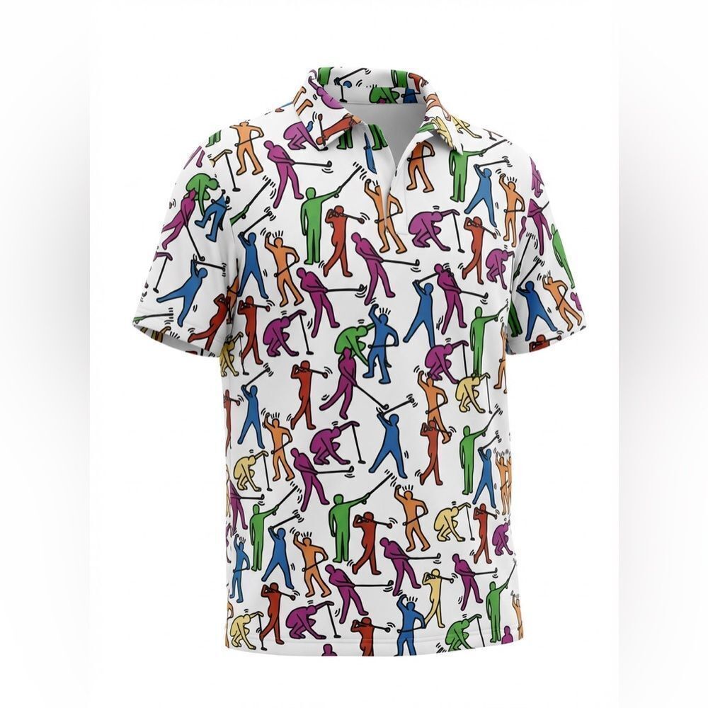 ROYAL & AWESOME MENS GOLF POLO SHIRT WHITE WITH GOLFERS DESIGN ON IT SIZE L